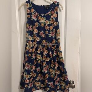 Navy Floral Fit & Flare Dress | Size XL